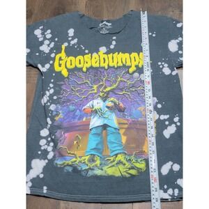 Goosebumps Stay Out of the Basement Bleach Splatter Graphic Tee Gray Small
